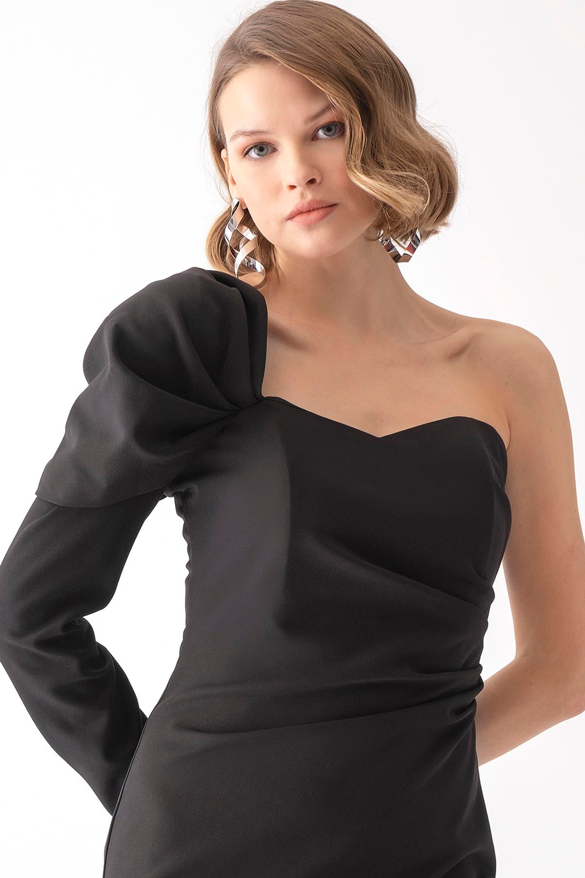 Tek Omuzlu Drapeli Elbise