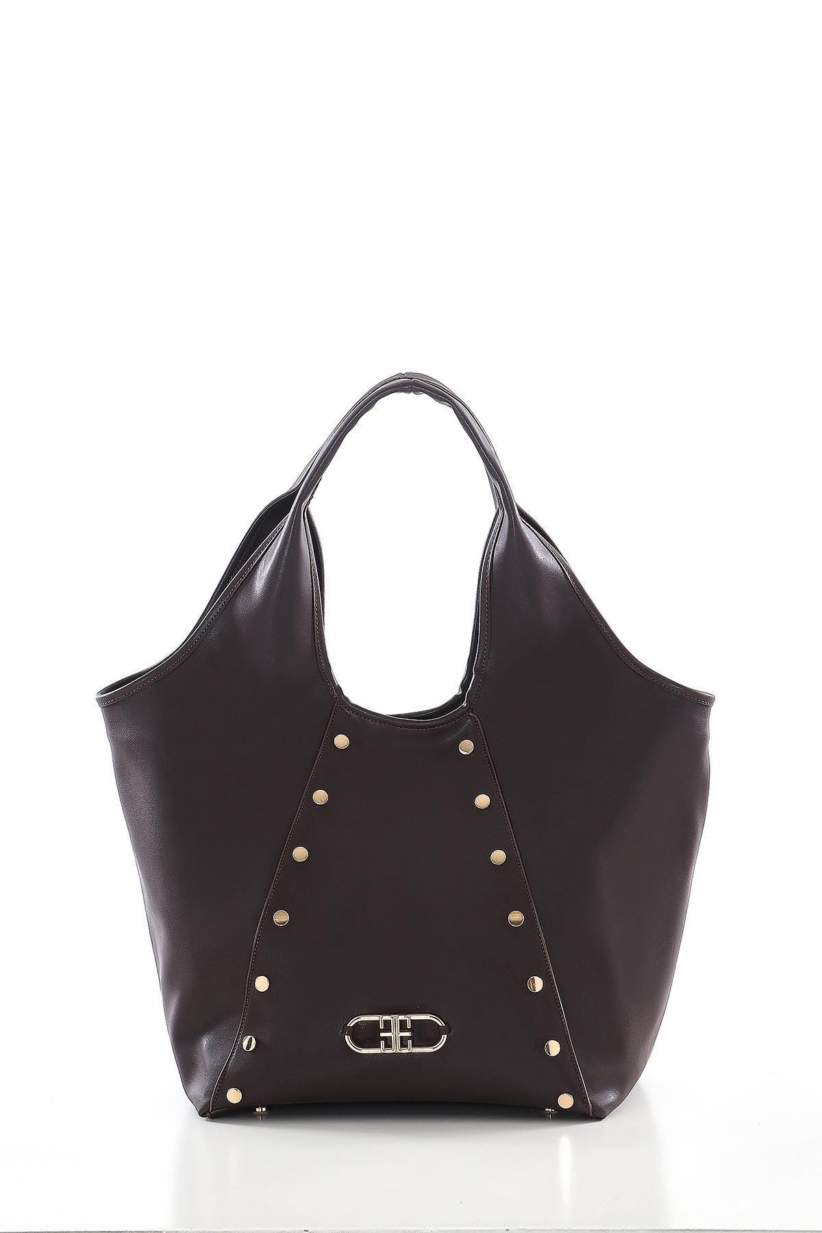 Vegan Deri, Süet Astarlı, Tasarımlı, Büyük, El Omuz Çanta