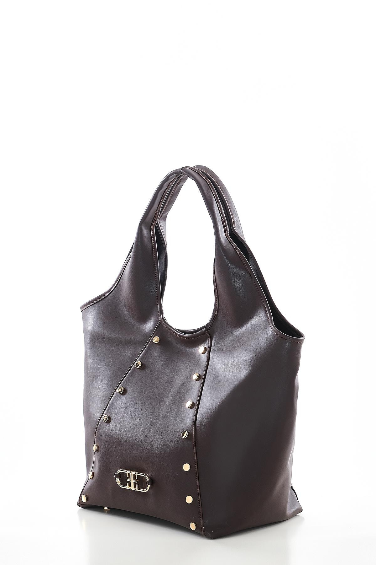 Vegan Deri, Süet Astarlı, Tasarımlı, Büyük, El Omuz Çanta