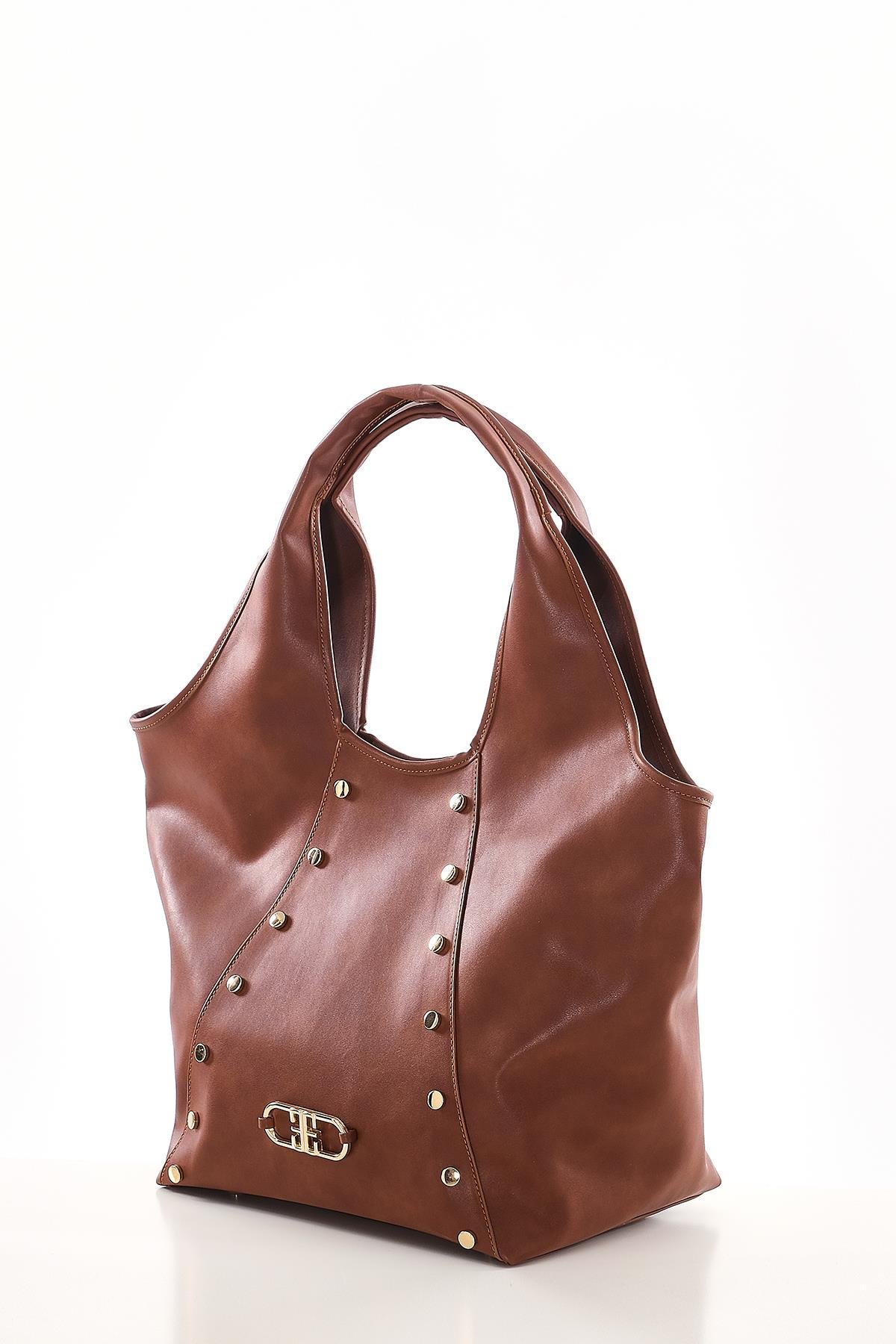 Vegan Deri, Süet Astarlı, Tasarımlı, Büyük, El Omuz Çanta