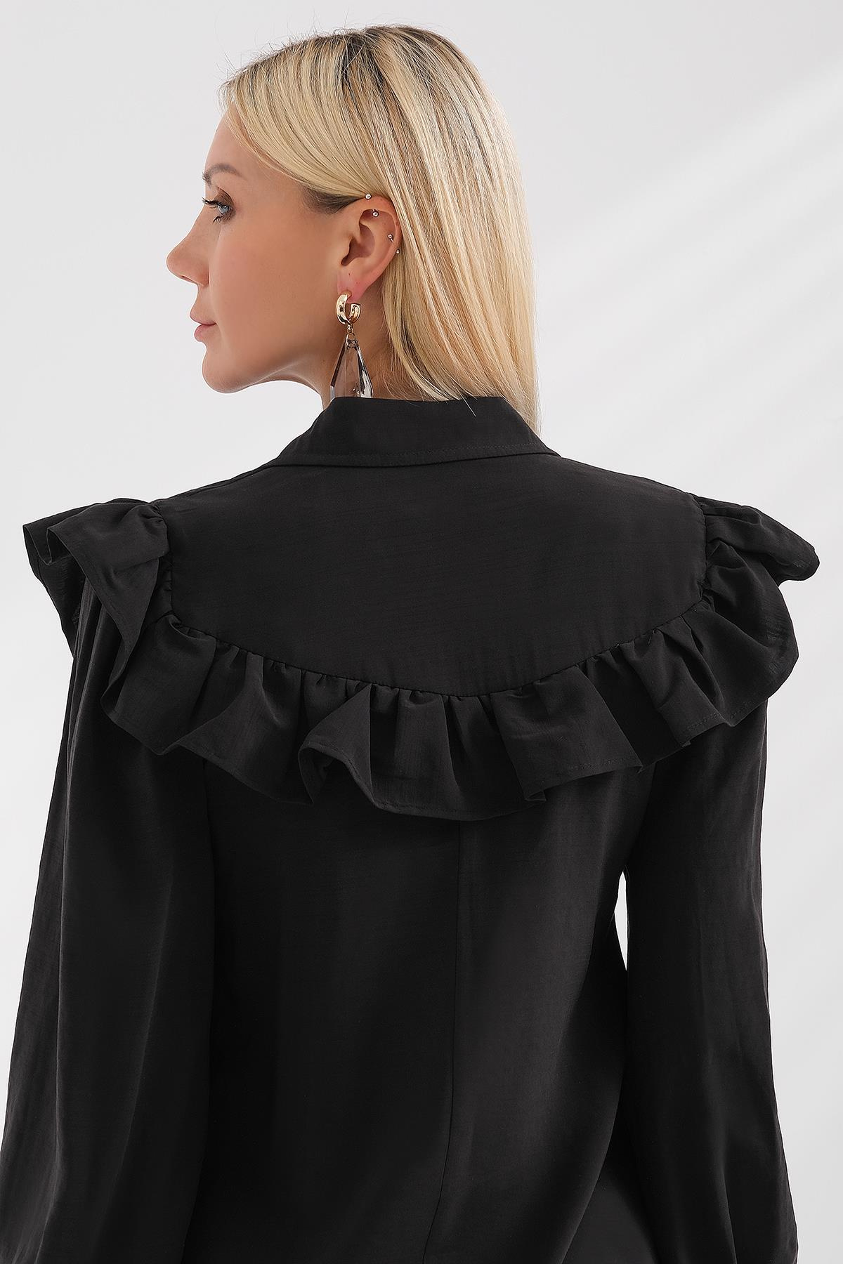 Volan Detaylı Kolu Lastikli Elbise