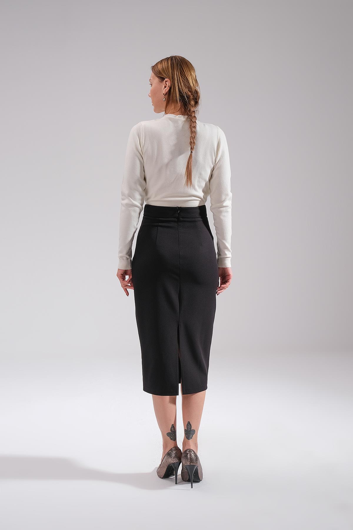 Yırtmaç Detaylı Midi Etek