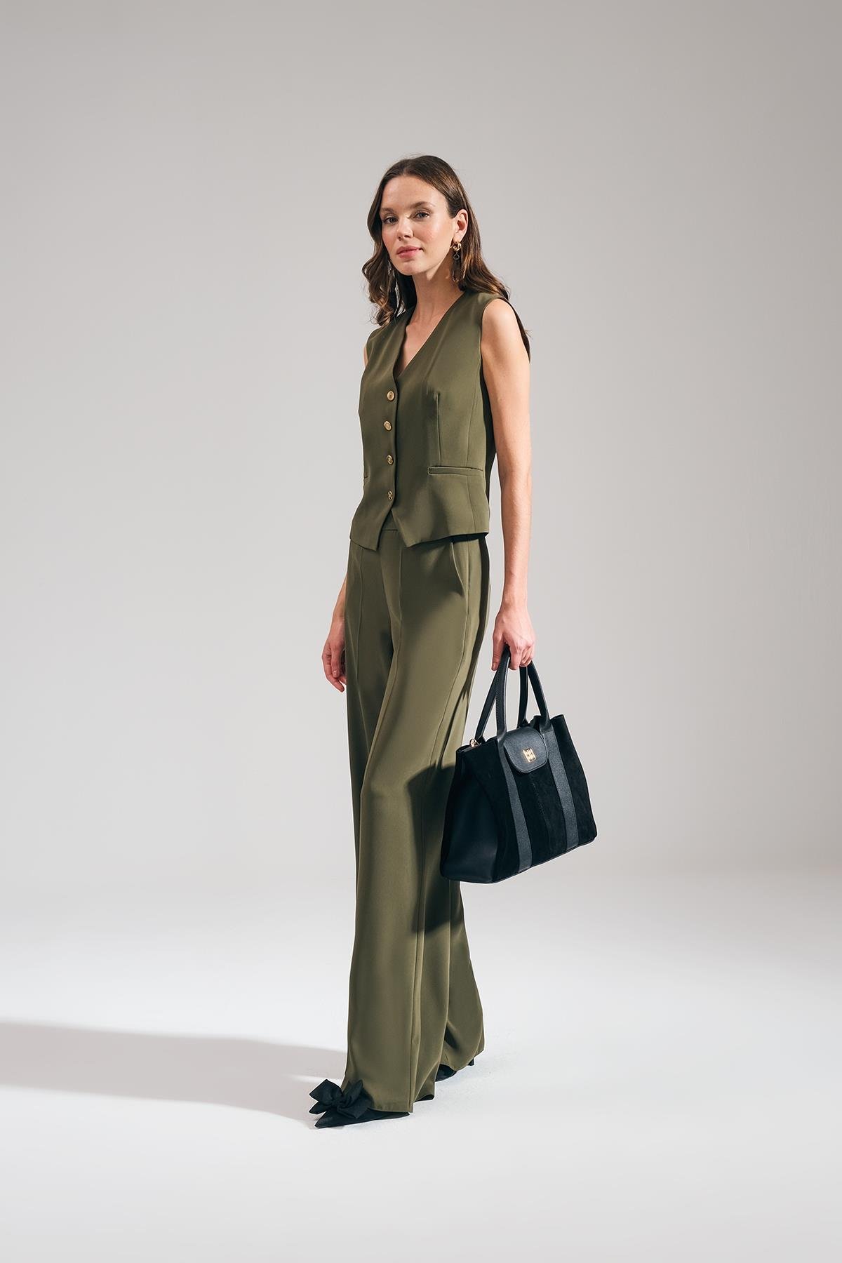 Yüksek Bel Cepli Pantolon