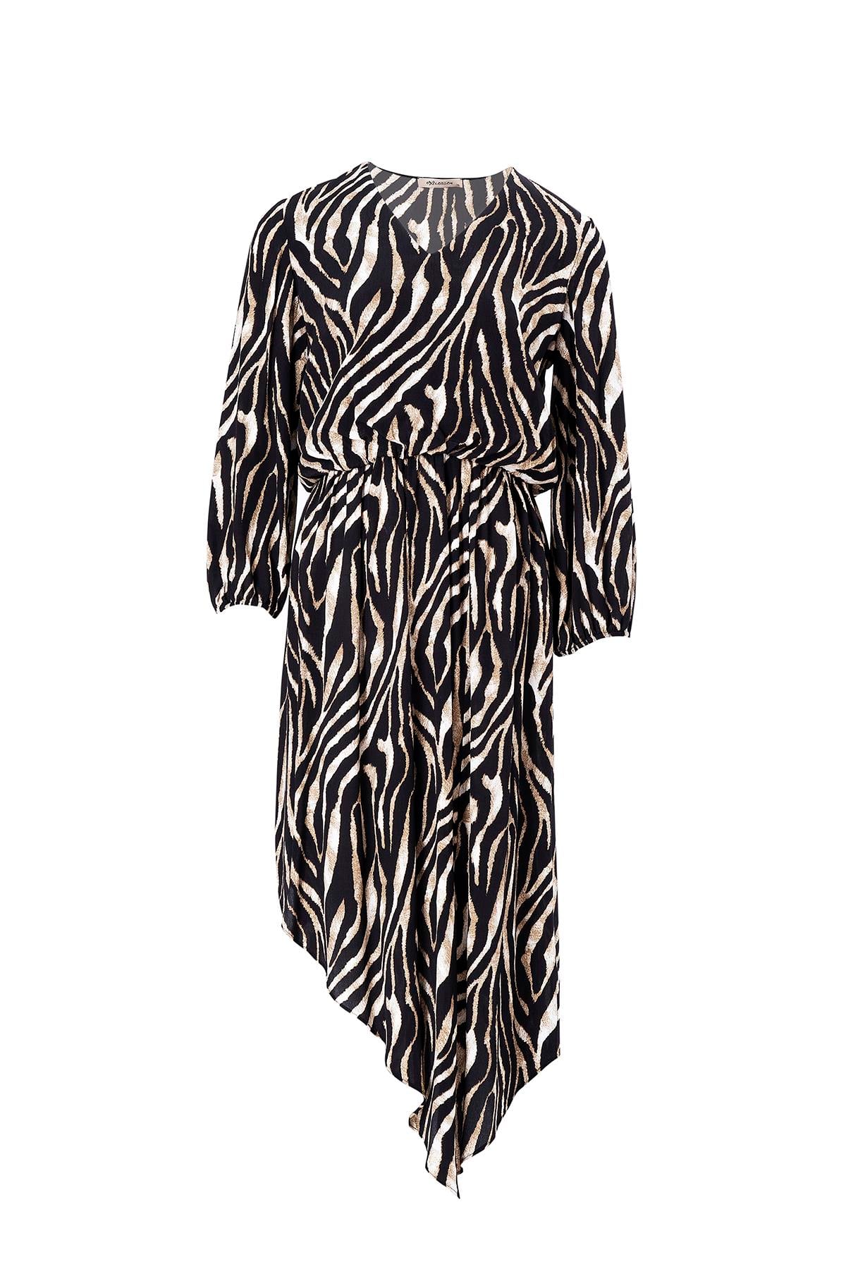 Zebra Desenli Maroken Elbise