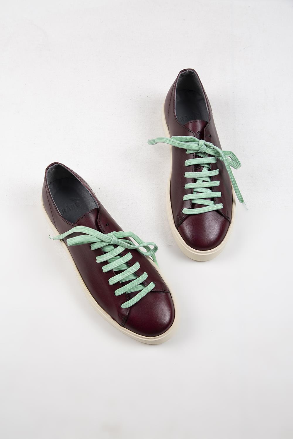 Krahe Ares Erkek Hakiki Deri El Boyamalı Bağcık Ve İki Yedek Bağcıklı Bordo Sneakers