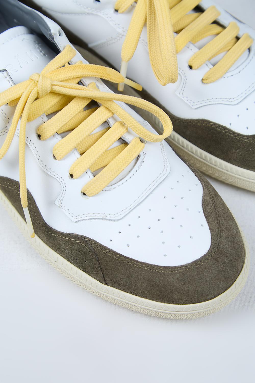 Krahe Artemis Erkek Hakiki Deri El Boyamalı Bağcık Ve İki Yedek Bağcıklı Beyaz-Haki Sneakers