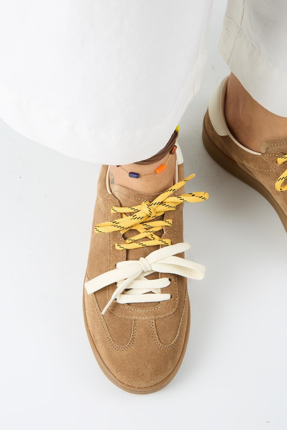 Krahe Barbella 2 Kadın Hakiki Deri Üç Ayrı Alternatif Bağcıklı Kum-Ekru Sneakers