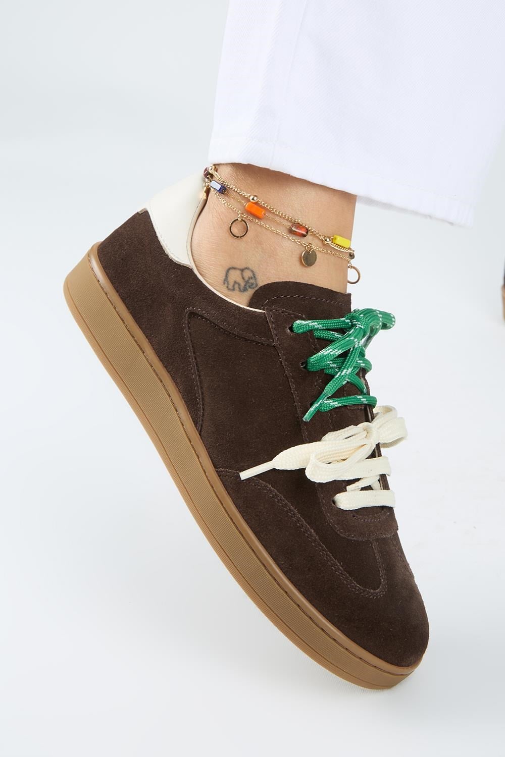 Krahe Barbella 2 Kadın Hakiki Deri Üç Ayrı Alternatif Bağcıklı Kahve-Ekru Sneakers