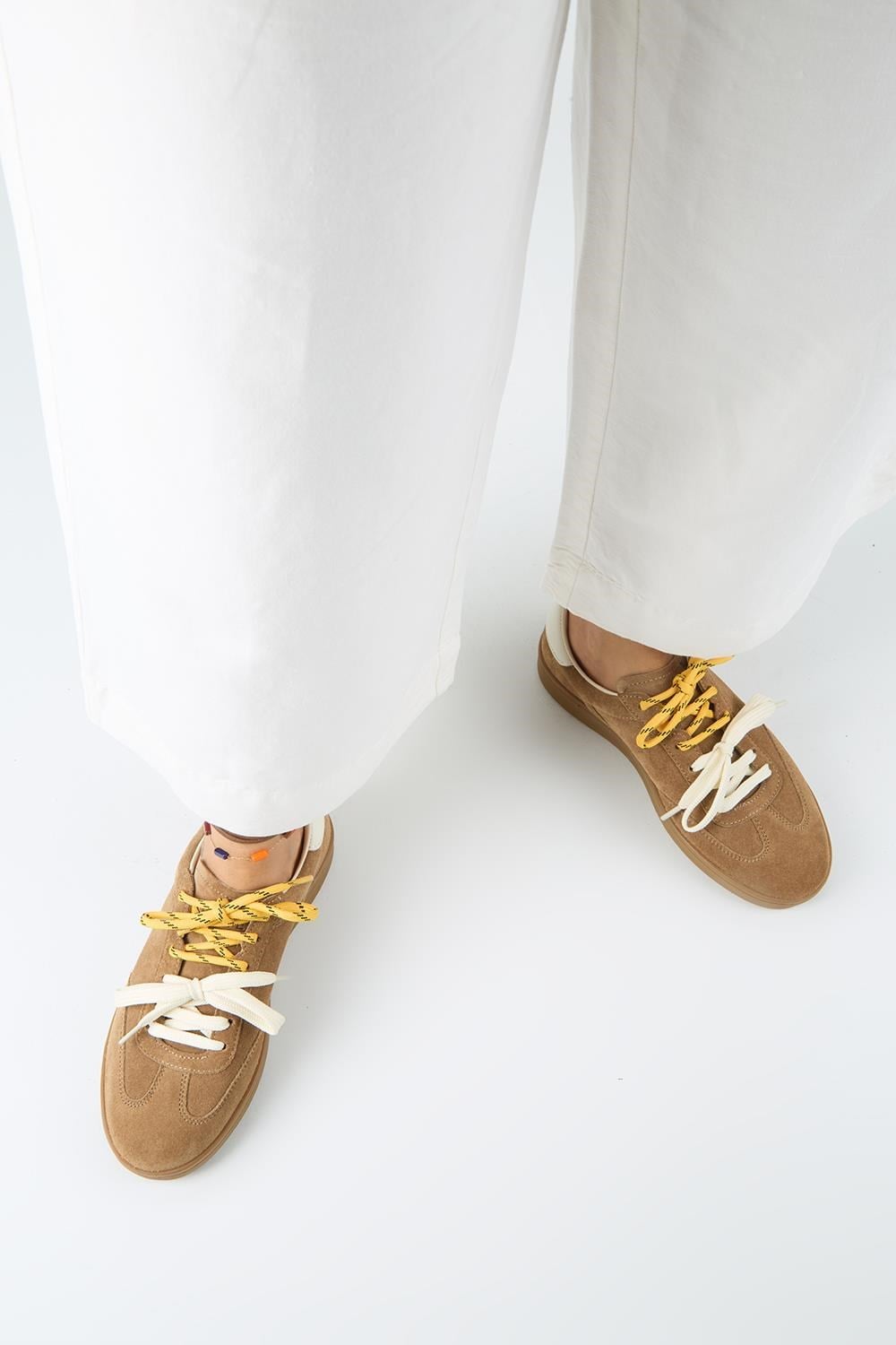 Krahe Barbella 2 Kadın Hakiki Deri Üç Ayrı Alternatif Bağcıklı Kum-Ekru Sneakers