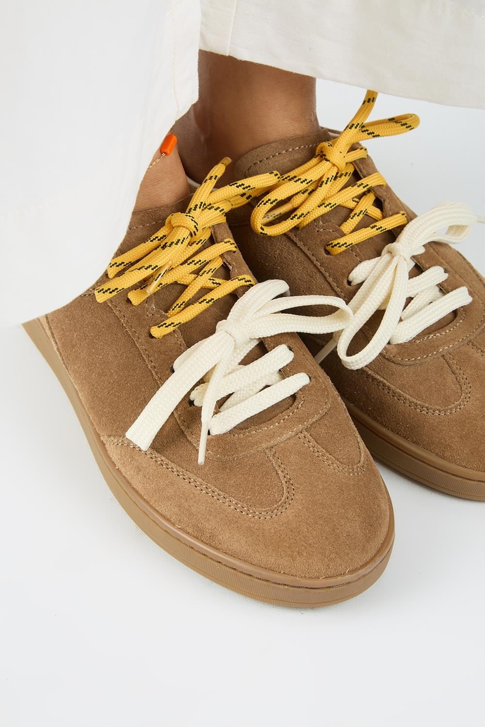 Krahe Barbella 2 Kadın Hakiki Deri Üç Ayrı Alternatif Bağcıklı Kum-Ekru Sneakers
