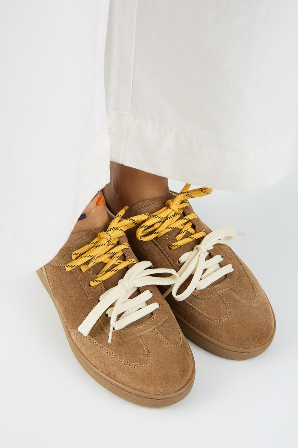Krahe Barbella 2 Kadın Hakiki Deri Üç Ayrı Alternatif Bağcıklı Kum-Ekru Sneakers