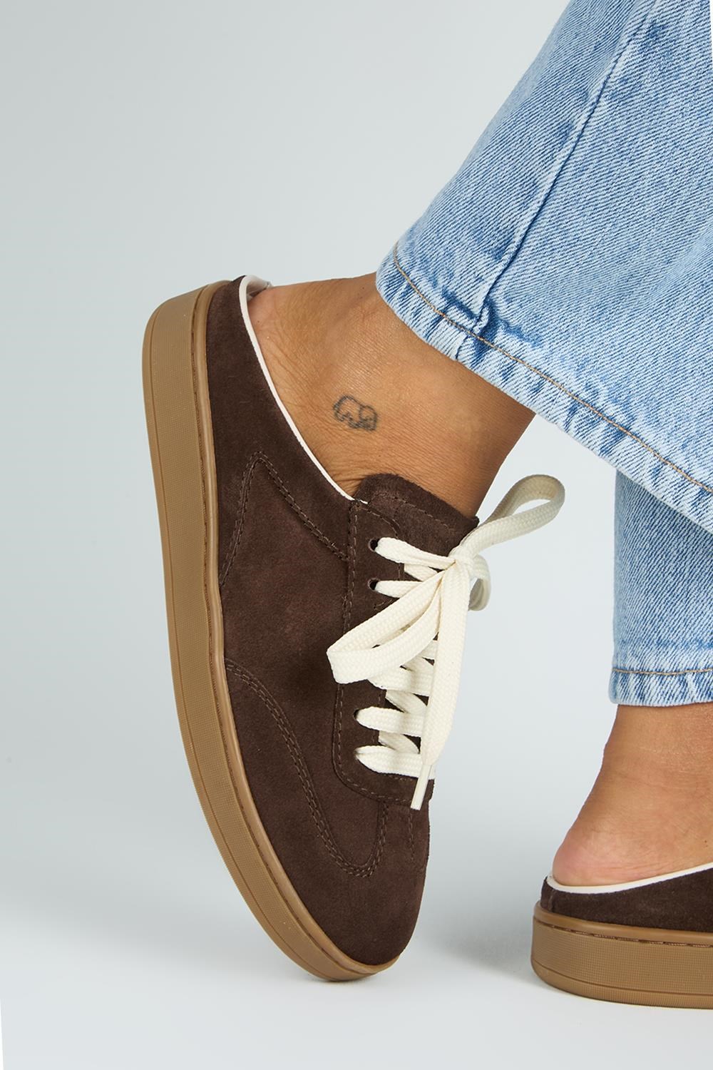 Krahe Barbella Kadın Hakiki Deri Bağcıklı Sabo Kahve Sneakers