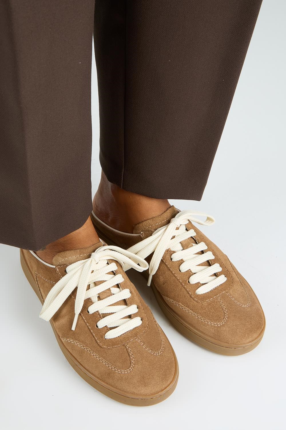 Krahe Barbella Kadın Hakiki Deri Bağcıklı Sabo Vizon Sneakers