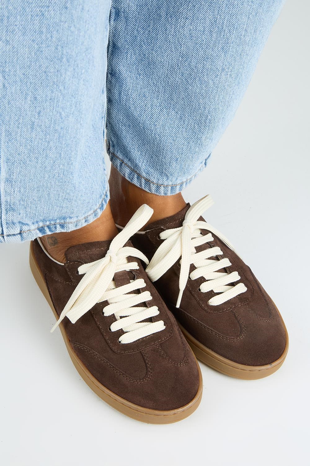 Krahe Barbella Kadın Hakiki Deri Bağcıklı Sabo Kahve Sneakers