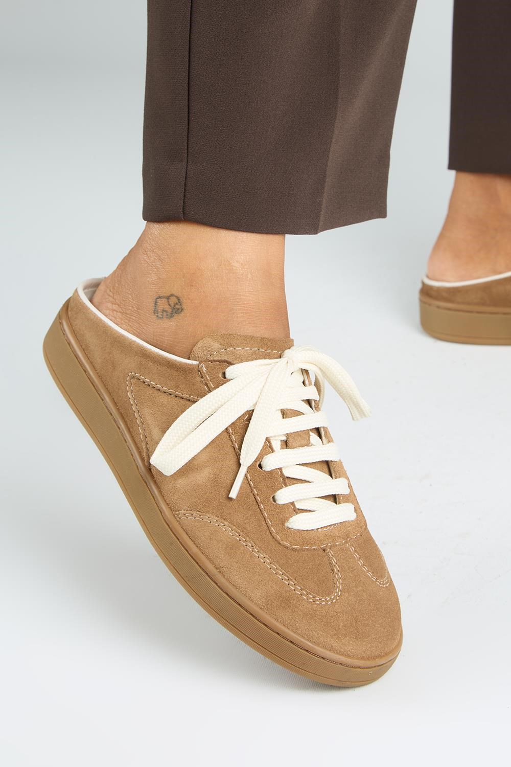 Krahe Barbella Kadın Hakiki Deri Bağcıklı Sabo Vizon Sneakers
