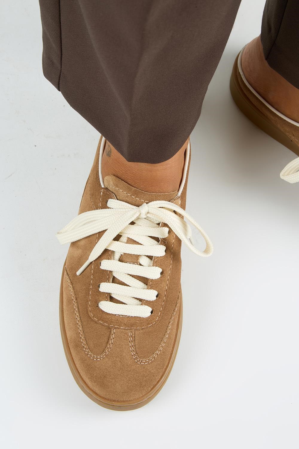 Krahe Barbella Kadın Hakiki Deri Bağcıklı Sabo Vizon Sneakers