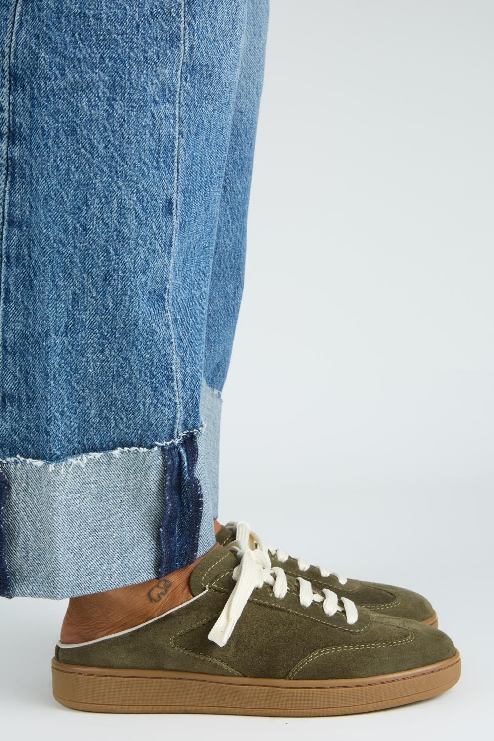 Krahe Barbella Kadın Hakiki Deri Bağcıklı Sabo Haki Sneakers
