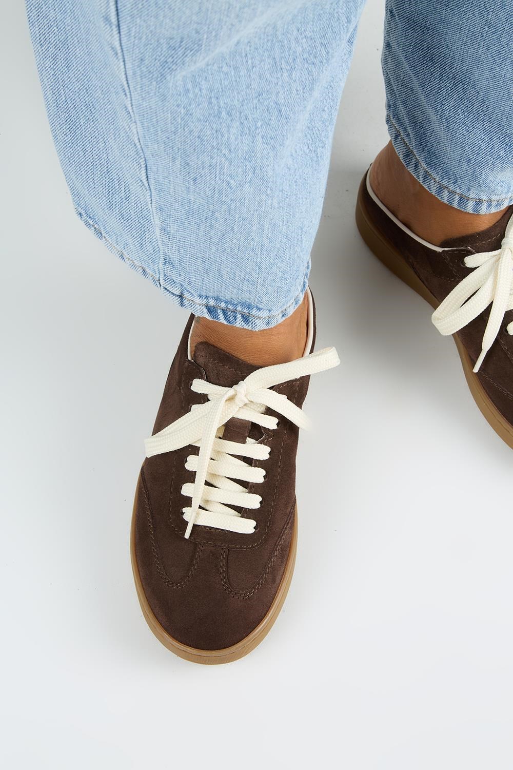 Krahe Barbella Kadın Hakiki Deri Bağcıklı Sabo Kahve Sneakers