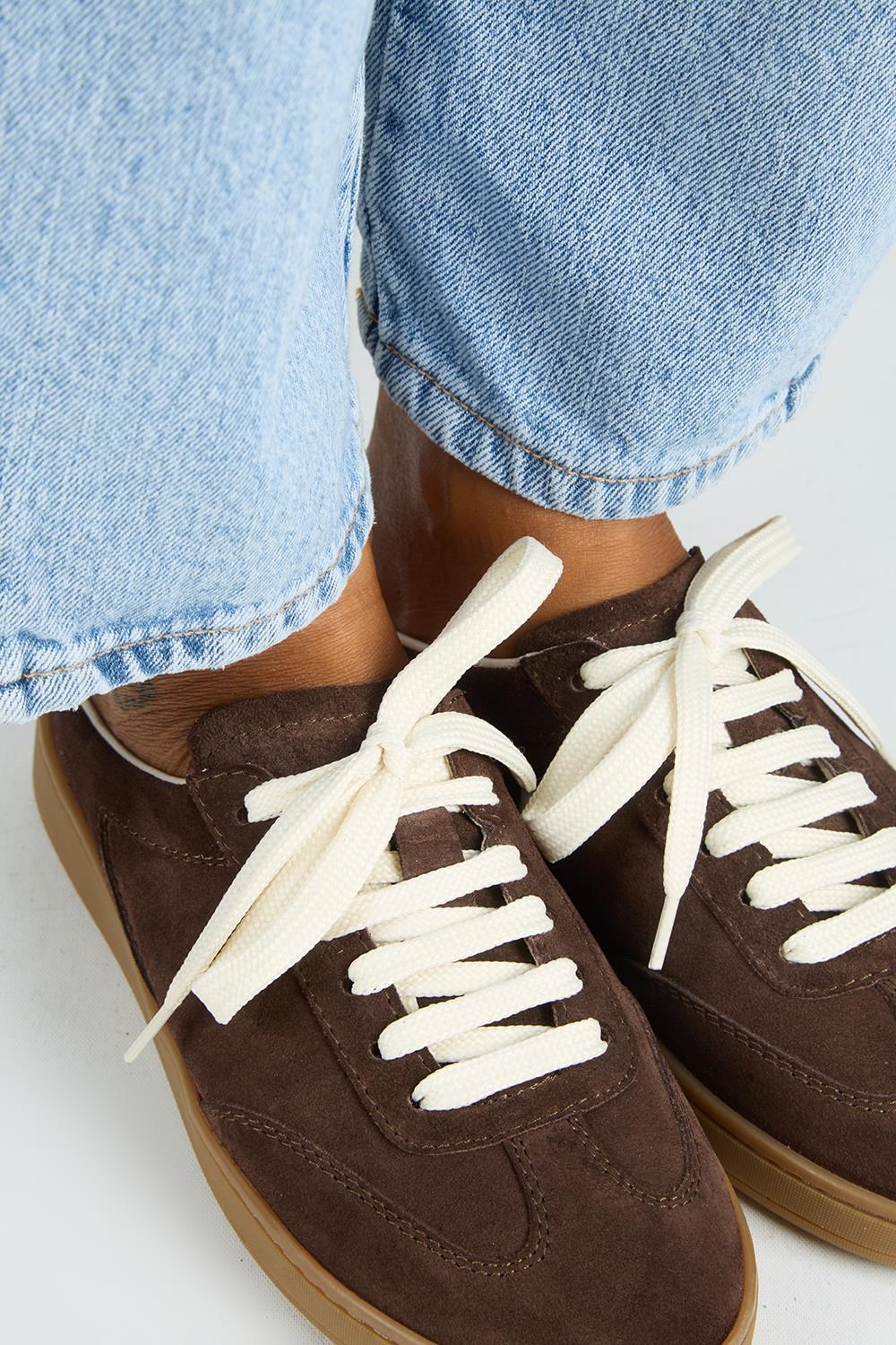 Krahe Barbella Kadın Hakiki Deri Bağcıklı Sabo Kahve Sneakers