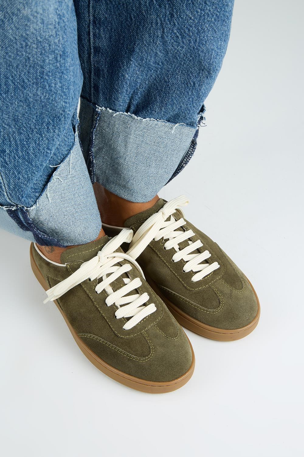 Krahe Barbella Kadın Hakiki Deri Bağcıklı Sabo Haki Sneakers