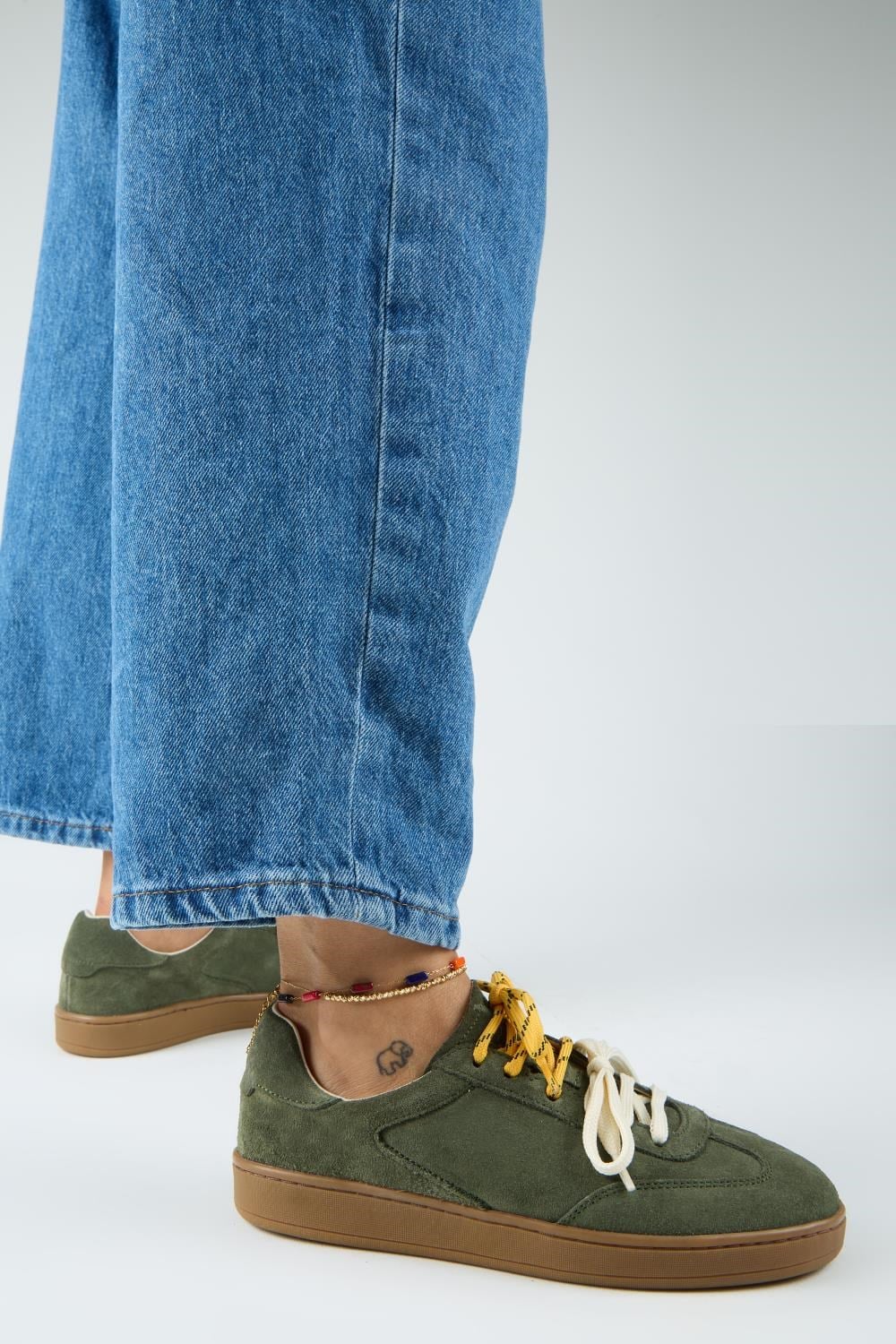 Krahe Barbella Kadın Hakiki Deri Üç Ayrı Alternatif Bağcıklı Haki Sneakers