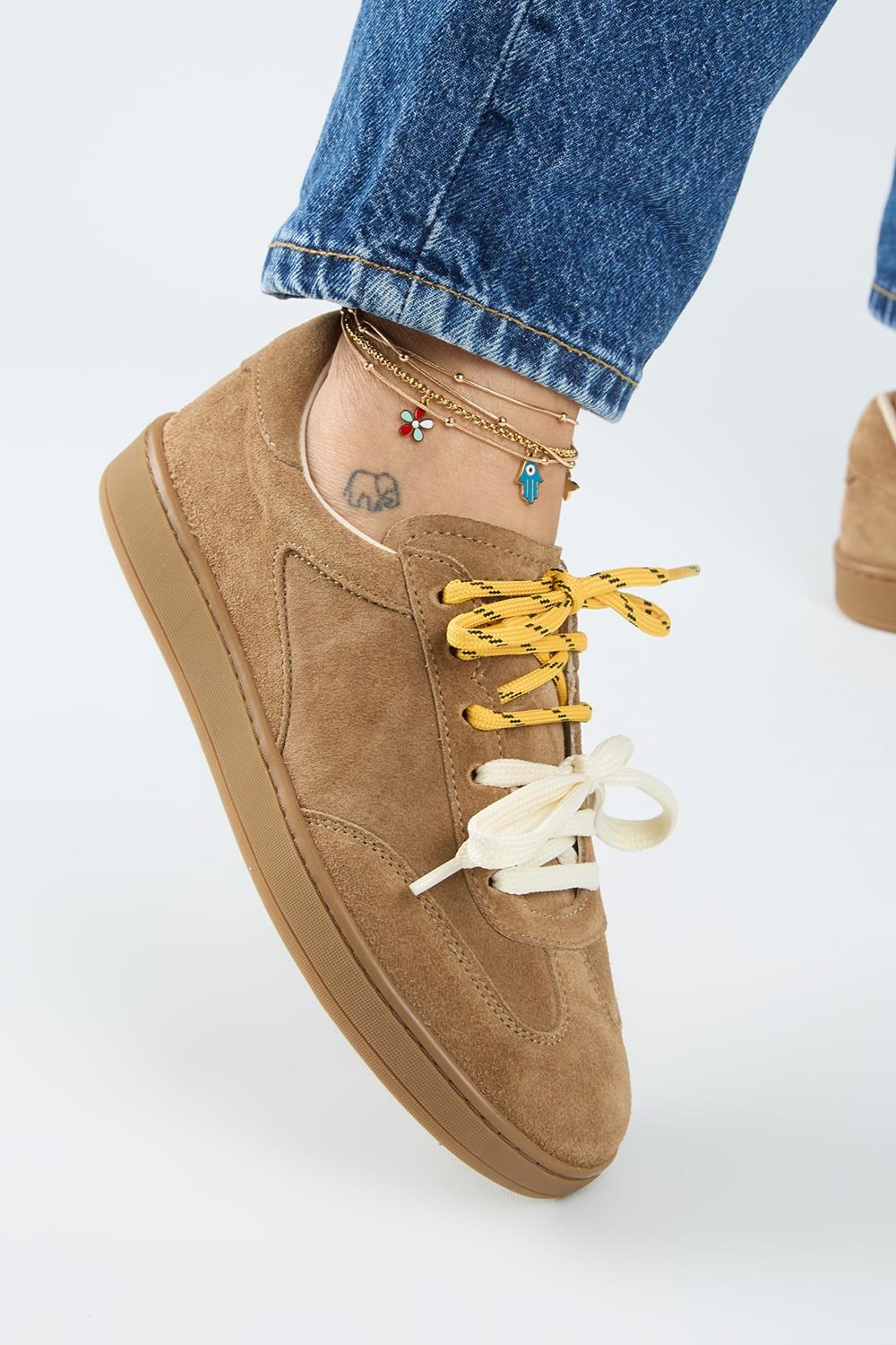 Krahe Barbella Kadın Hakiki Deri Üç Ayrı Alternatif Bağcıklı Kum Sneakers