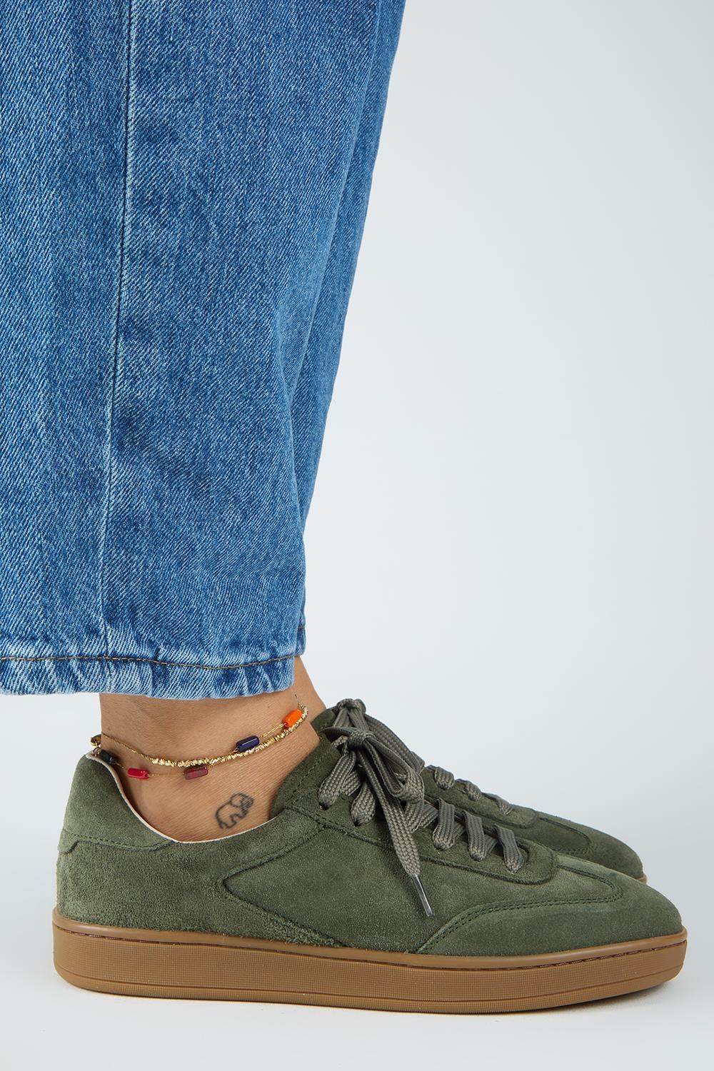 Krahe Barbella Kadın Hakiki Deri Üç Ayrı Alternatif Bağcıklı Haki Sneakers
