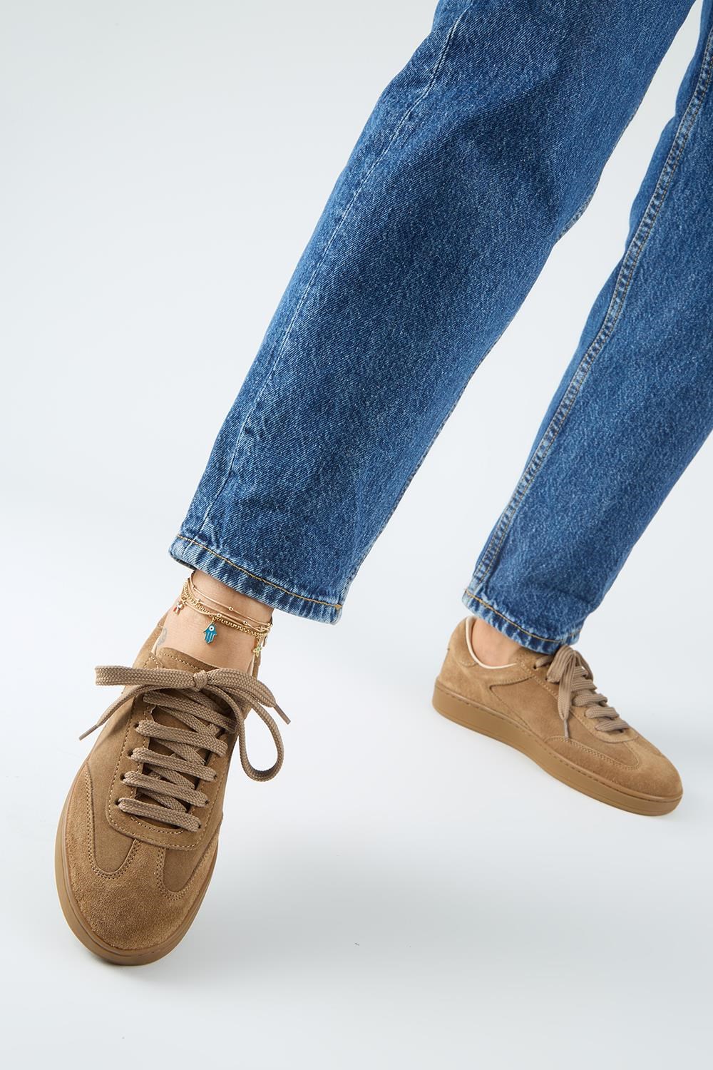 Krahe Barbella Kadın Hakiki Deri Üç Ayrı Alternatif Bağcıklı Kum Sneakers