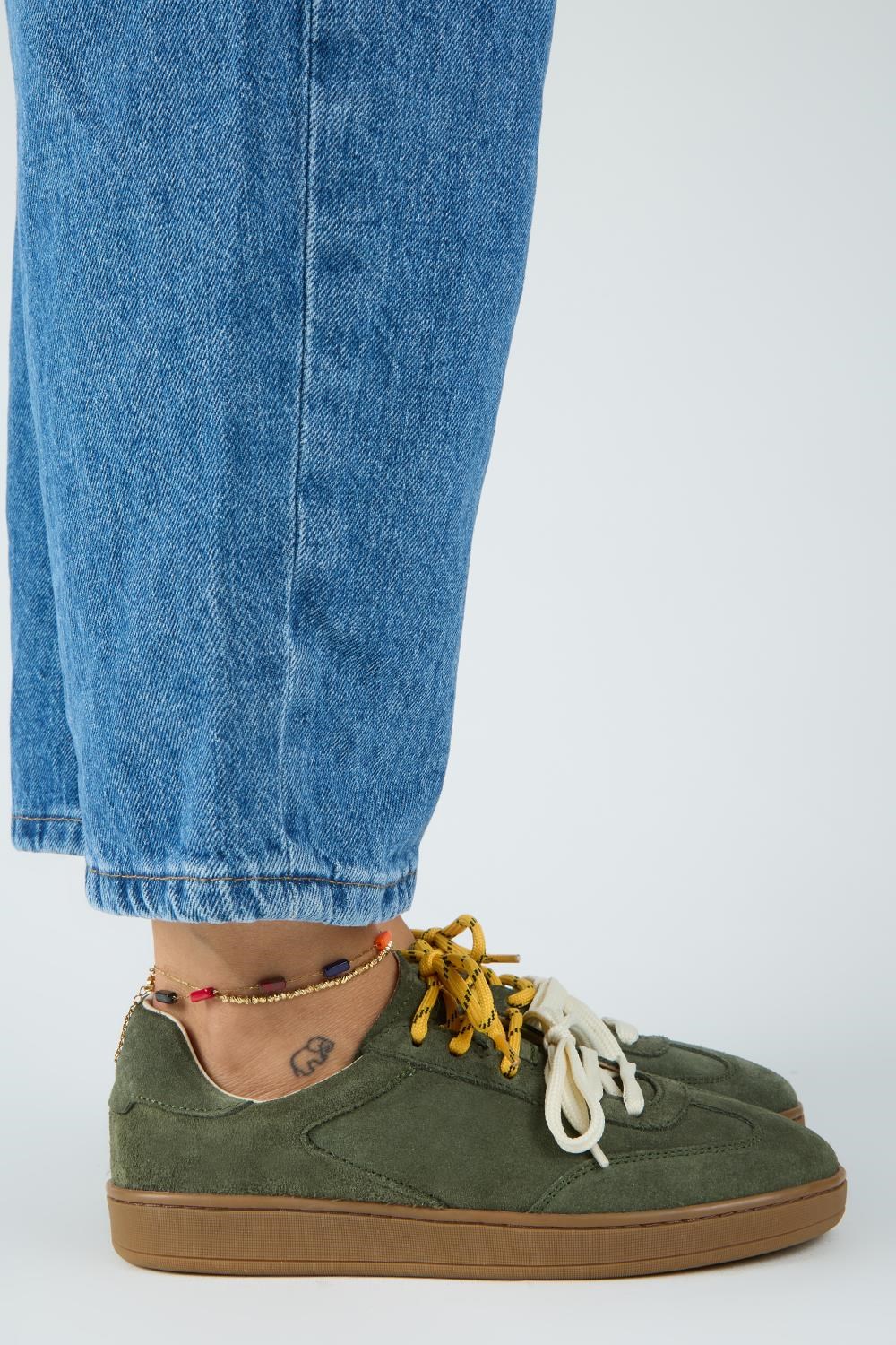 Krahe Barbella Kadın Hakiki Deri Üç Ayrı Alternatif Bağcıklı Haki Sneakers