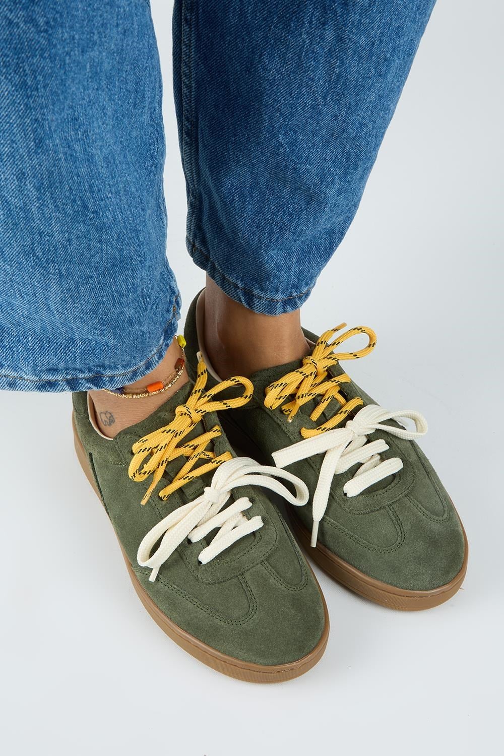 Krahe Barbella Kadın Hakiki Deri Üç Ayrı Alternatif Bağcıklı Haki Sneakers