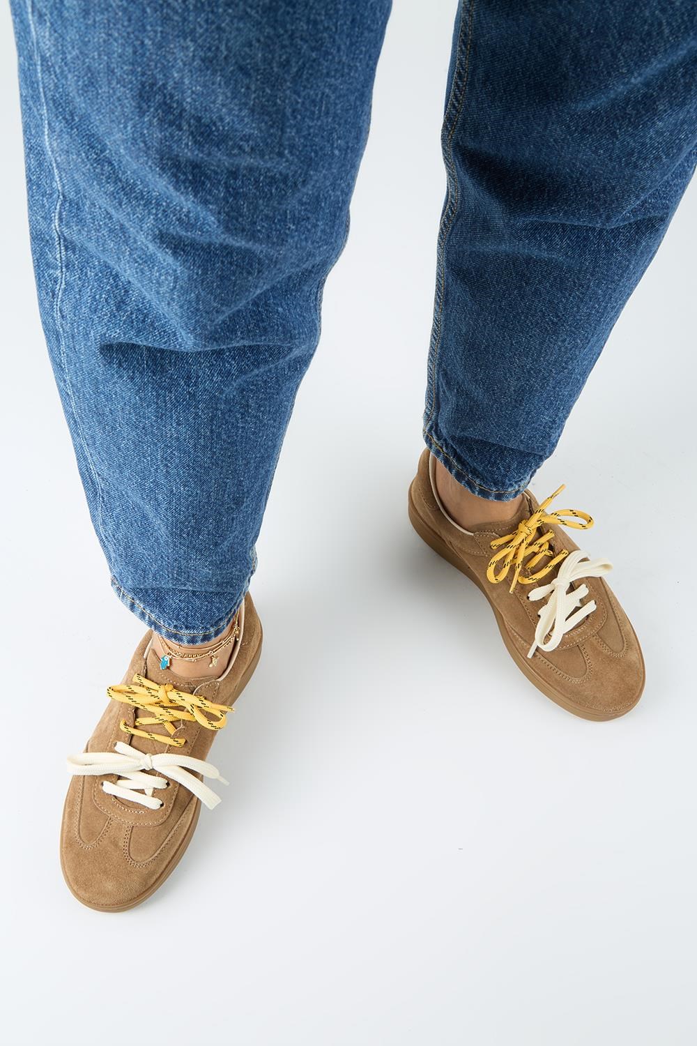 Krahe Barbella Kadın Hakiki Deri Üç Ayrı Alternatif Bağcıklı Kum Sneakers