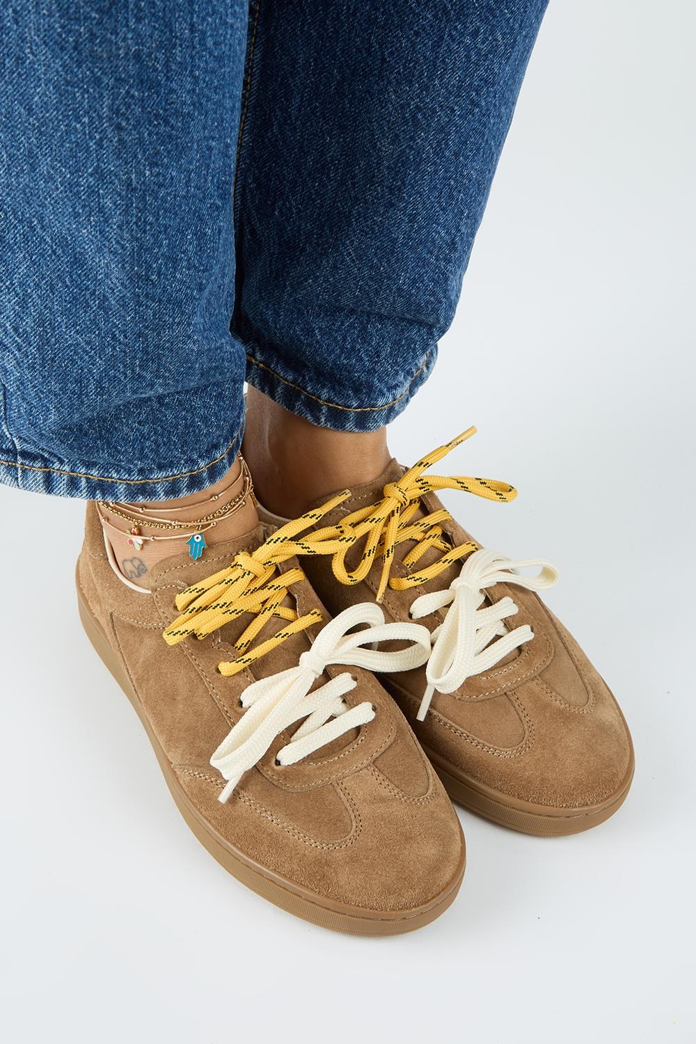 Krahe Barbella Kadın Hakiki Deri Üç Ayrı Alternatif Bağcıklı Kum Sneakers