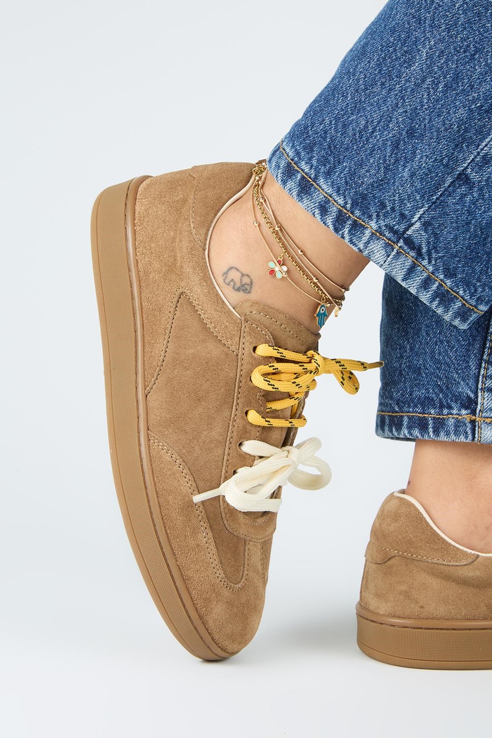 Krahe Barbella Kadın Hakiki Deri Üç Ayrı Alternatif Bağcıklı Kum Sneakers
