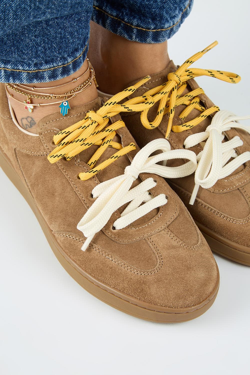 Krahe Barbella Kadın Hakiki Deri Üç Ayrı Alternatif Bağcıklı Kum Sneakers