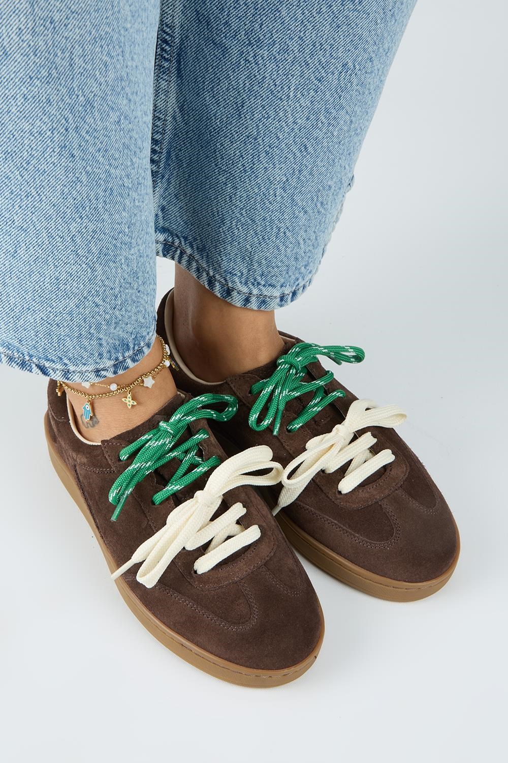 Krahe Barbella Kadın Hakiki Deri Üç Ayrı Alternatif Bağcıklı Kahve Sneakers