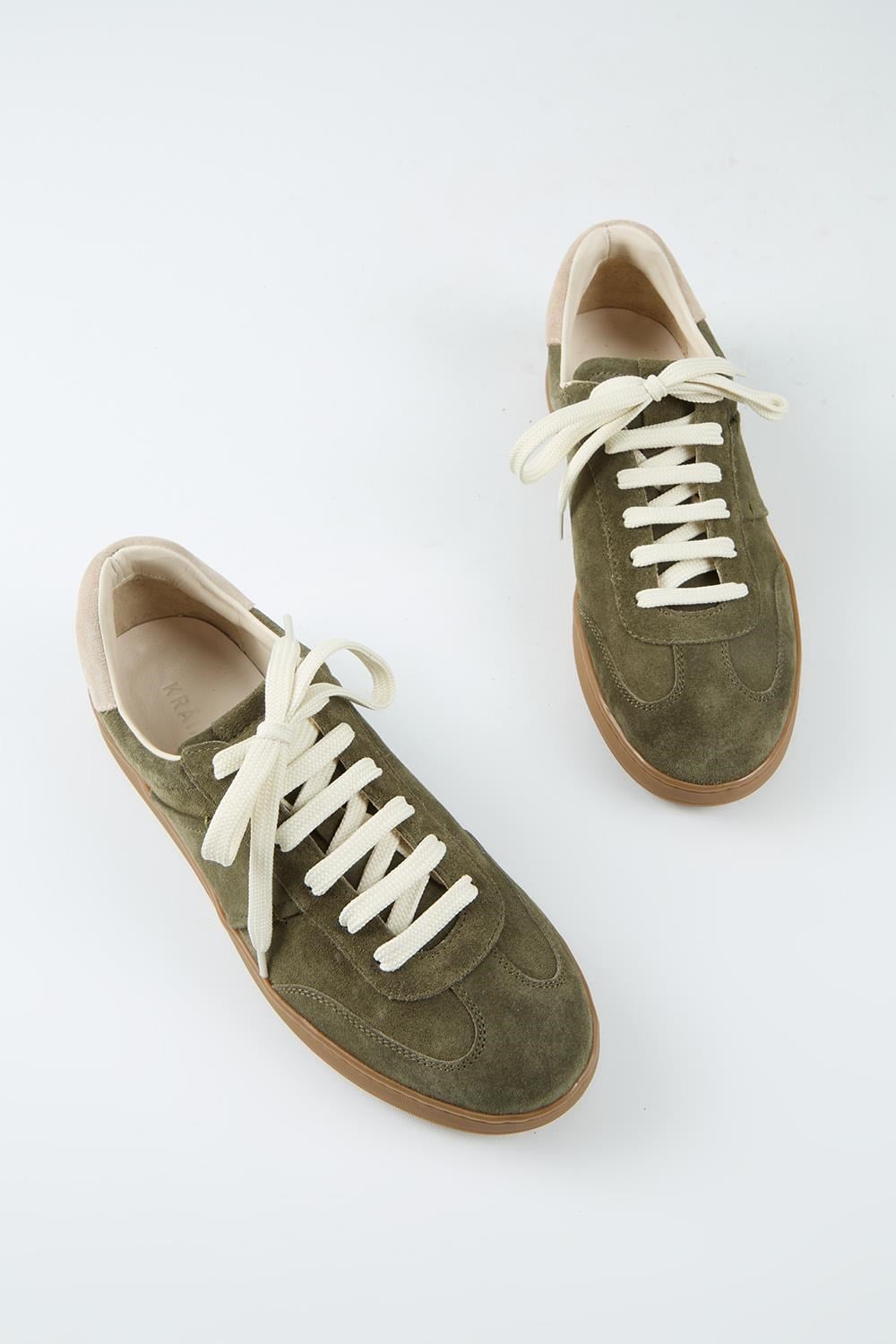 Krahe Calijero 2 Erkek Hakiki Deri Bağcıklı Haki-Bej Sneakers