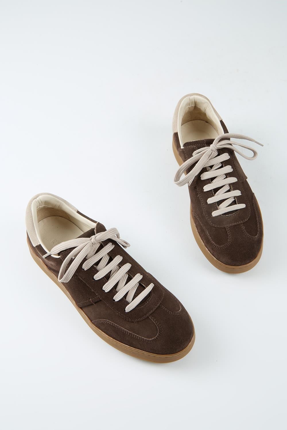 Krahe Calijero 2 Erkek Hakiki Deri Bağcıklı Kahve-Bej Sneakers