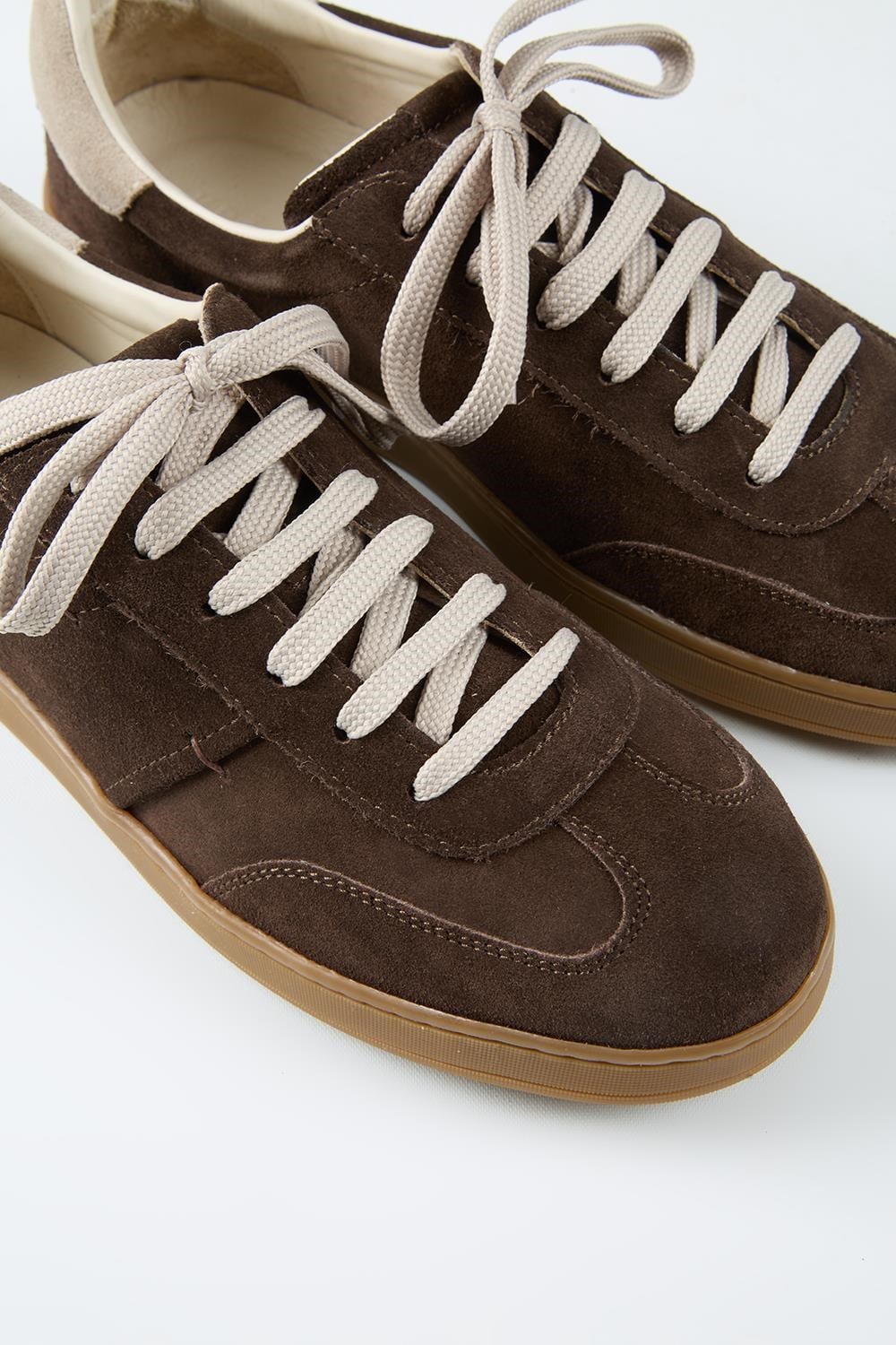 Krahe Calijero 2 Erkek Hakiki Deri Bağcıklı Kahve-Bej Sneakers