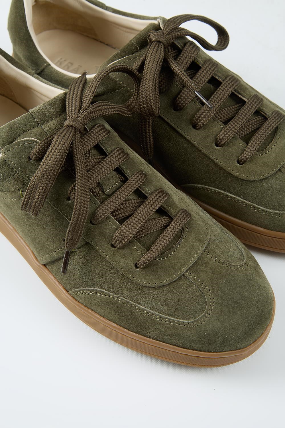 Krahe Calijero Erkek Hakiki Deri Bağcıklı Haki Sneakers
