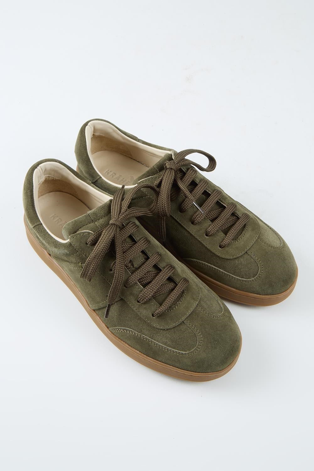 Krahe Calijero Erkek Hakiki Deri Bağcıklı Haki Sneakers