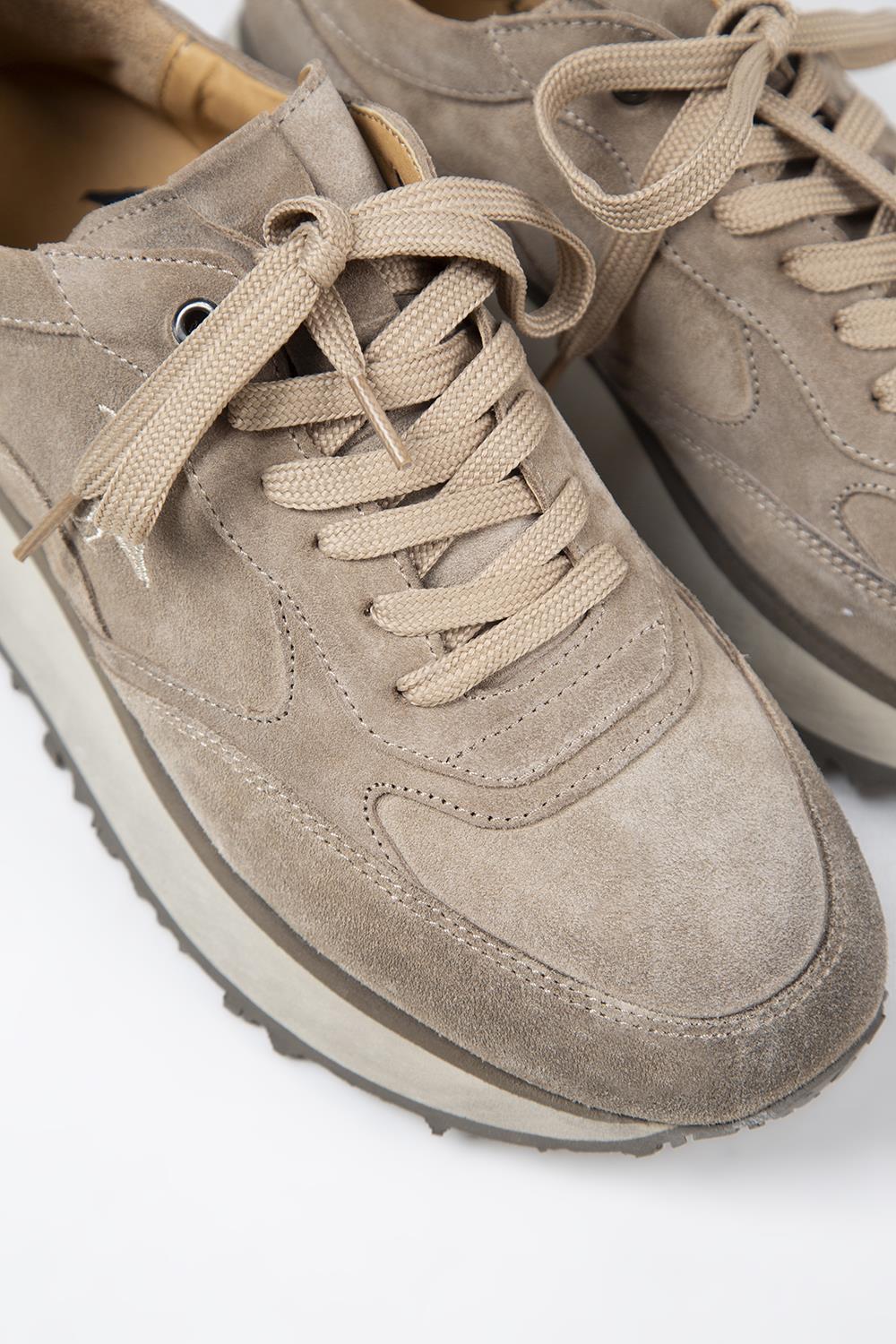 Krahe Calista Erkek Hakiki Deri Bağcıklı Bej Sneakers