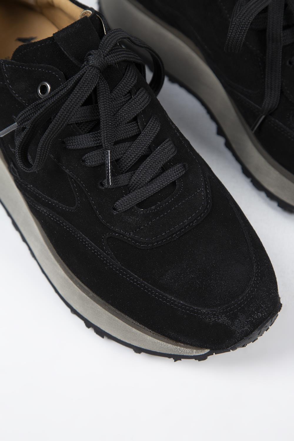 Krahe Calista Erkek Hakiki Deri Bağcıklı Siyah Sneakers