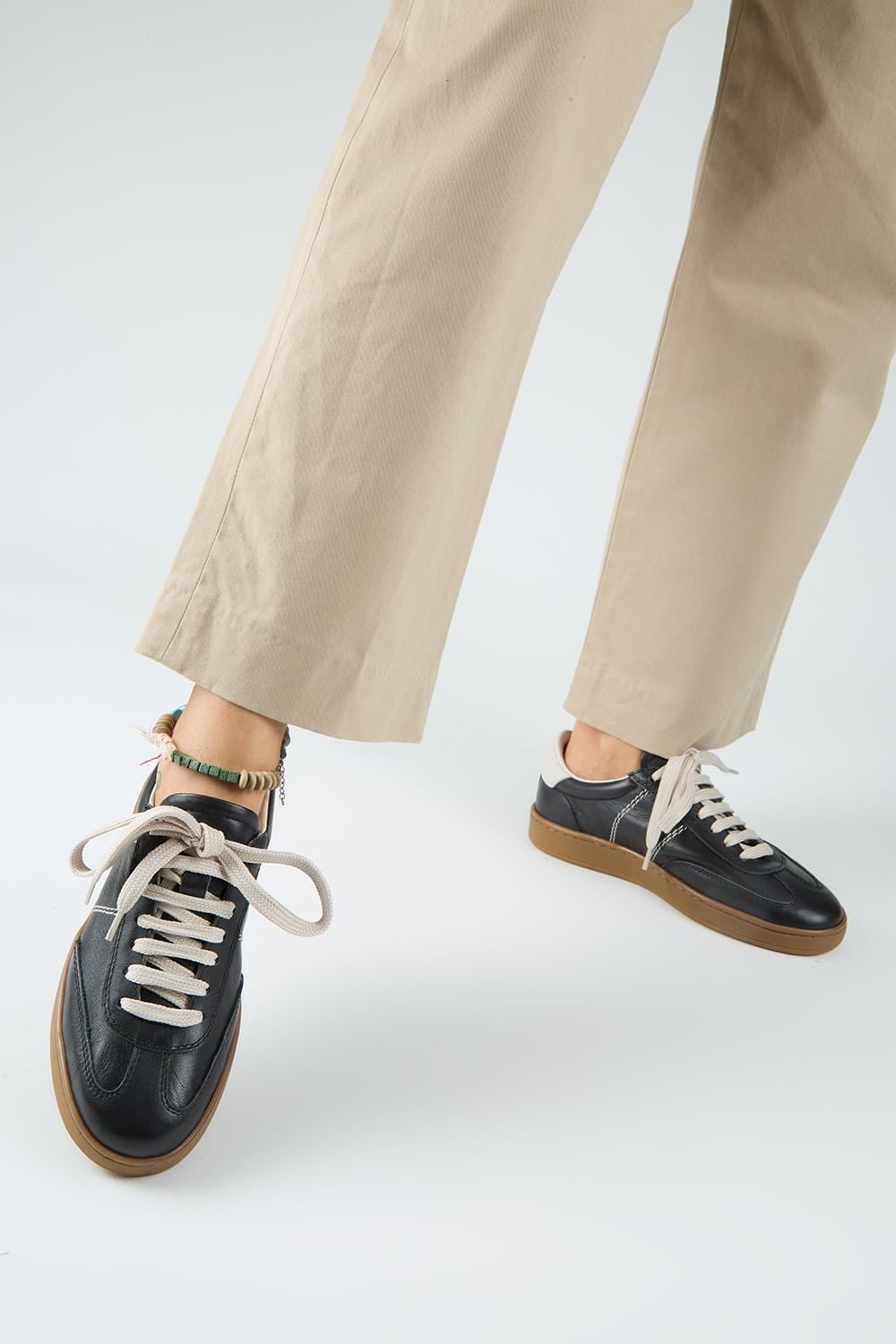 Krahe Pesci Kadın Hakiki Deri Üç Ayrı Alternatif Bağcıklı Siyah Sneakers