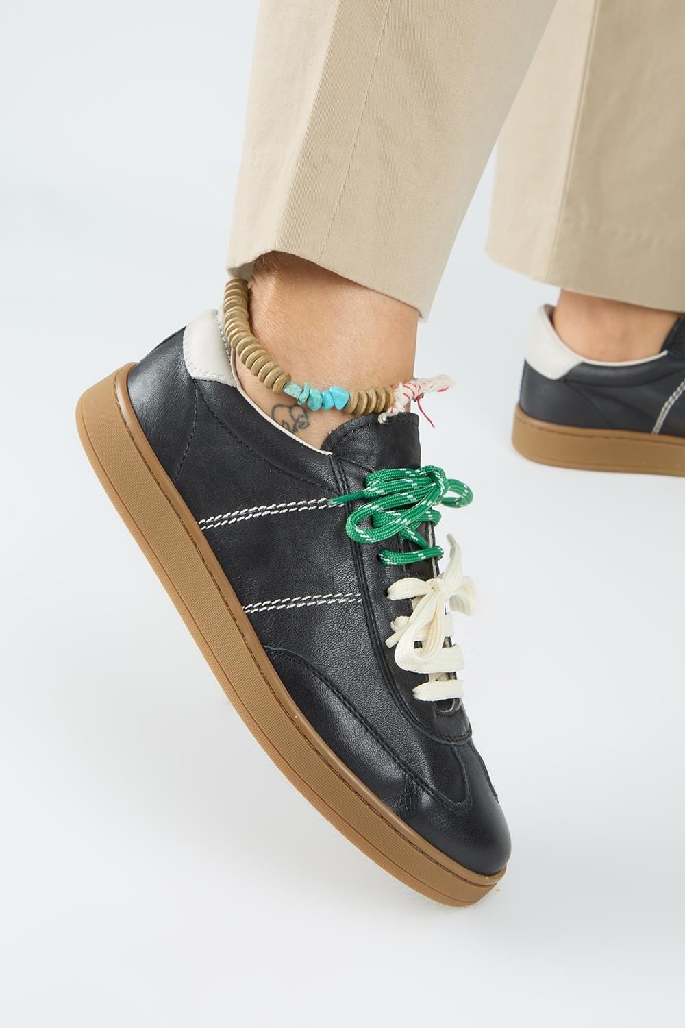Krahe Pesci Kadın Hakiki Deri Üç Ayrı Alternatif Bağcıklı Siyah Sneakers