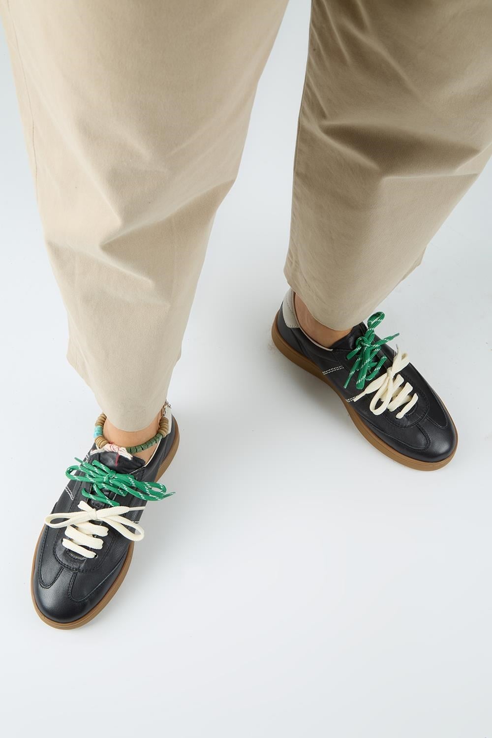 Krahe Pesci Kadın Hakiki Deri Üç Ayrı Alternatif Bağcıklı Siyah Sneakers