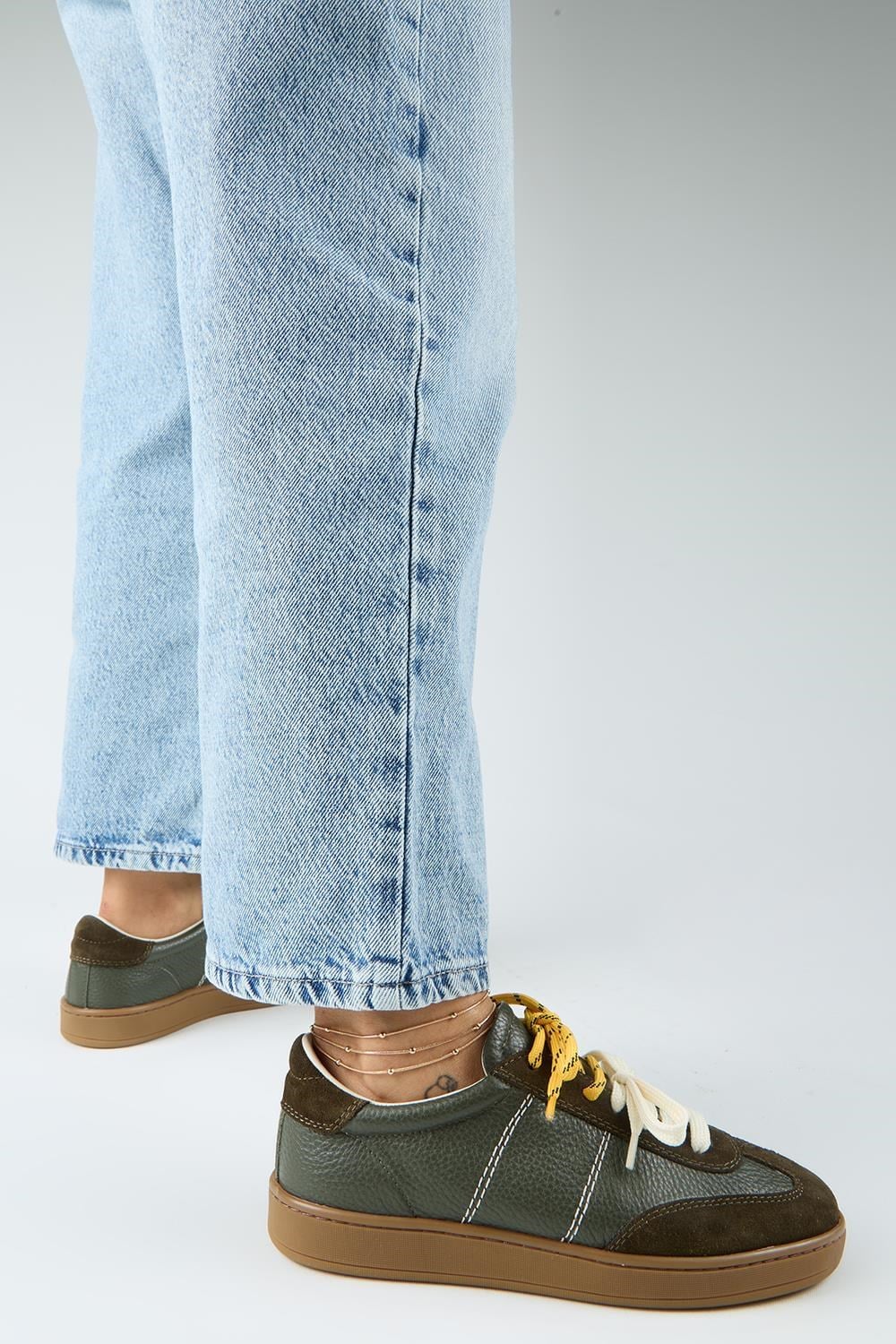 Krahe Pesci Kadın Hakiki Deri Üç Ayrı Alternatif Bağcıklı Haki Sneakers