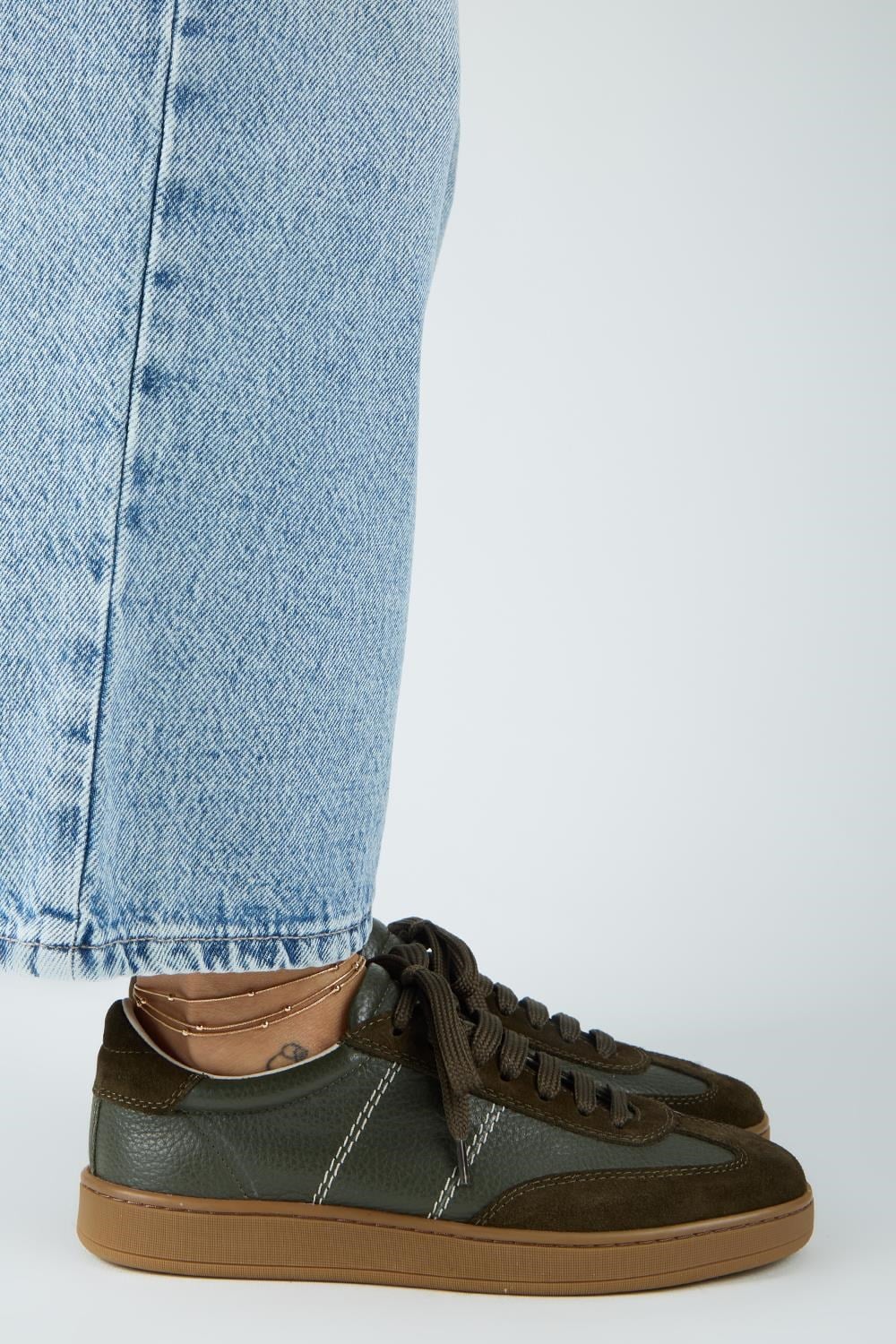 Krahe Pesci Kadın Hakiki Deri Üç Ayrı Alternatif Bağcıklı Haki Sneakers