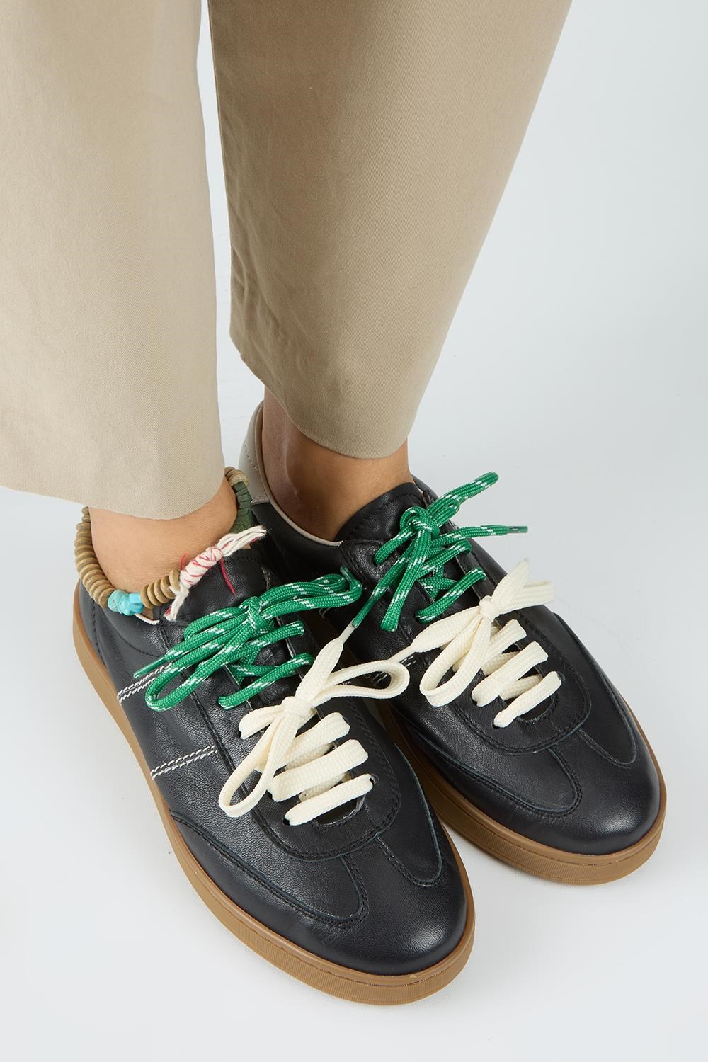 Krahe Pesci Kadın Hakiki Deri Üç Ayrı Alternatif Bağcıklı Siyah Sneakers