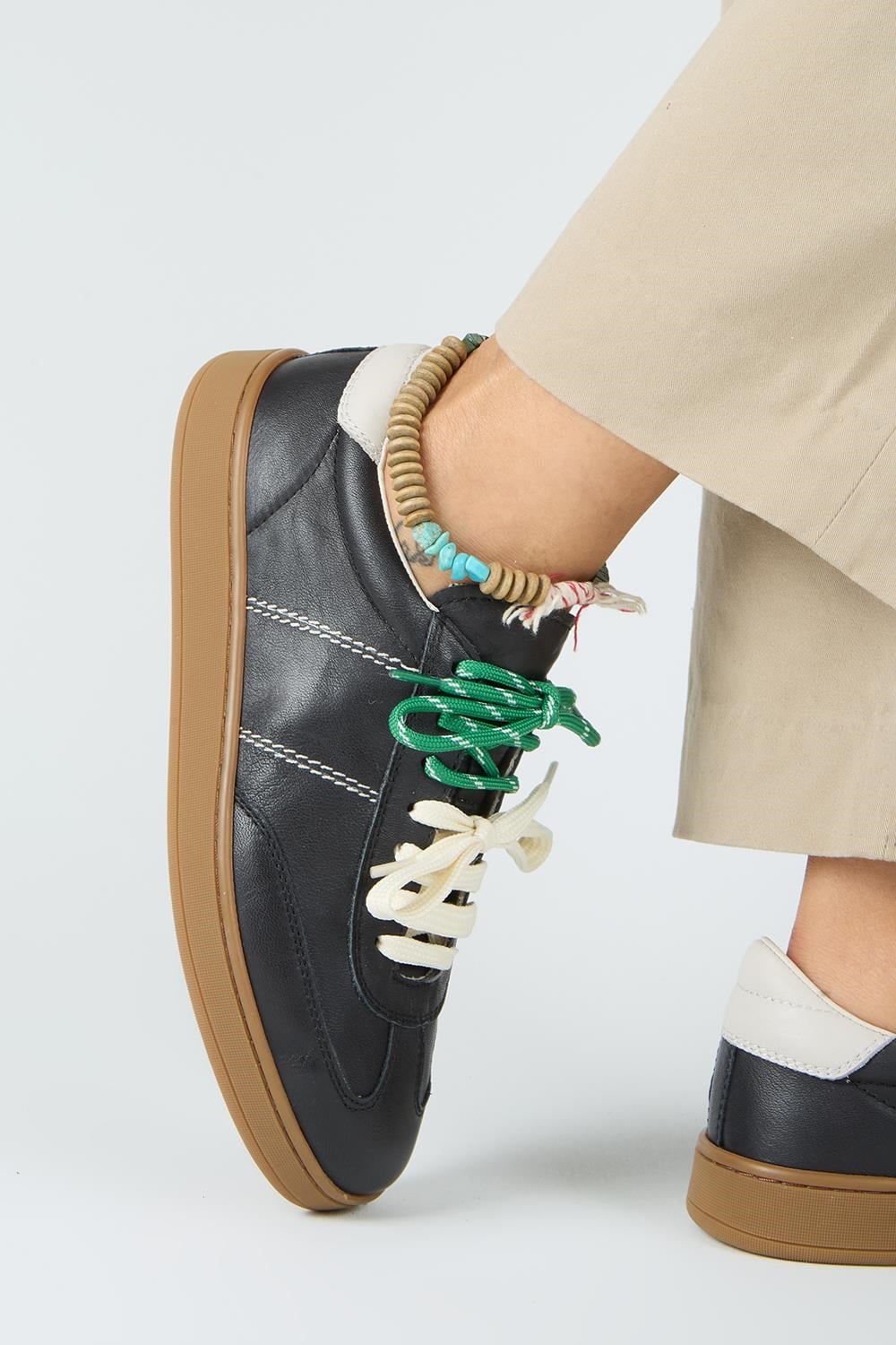 Krahe Pesci Kadın Hakiki Deri Üç Ayrı Alternatif Bağcıklı Siyah Sneakers