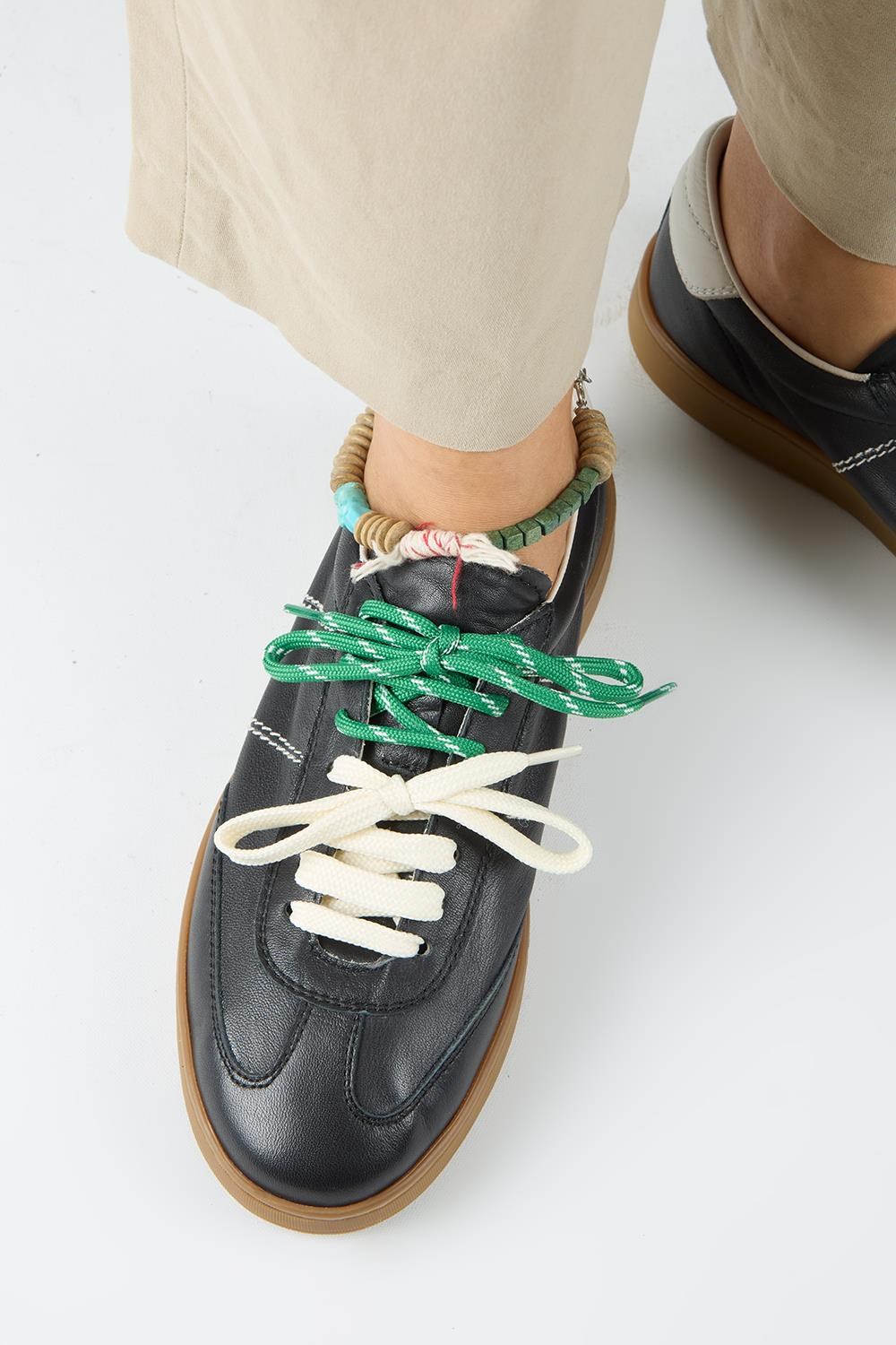 Krahe Pesci Kadın Hakiki Deri Üç Ayrı Alternatif Bağcıklı Siyah Sneakers